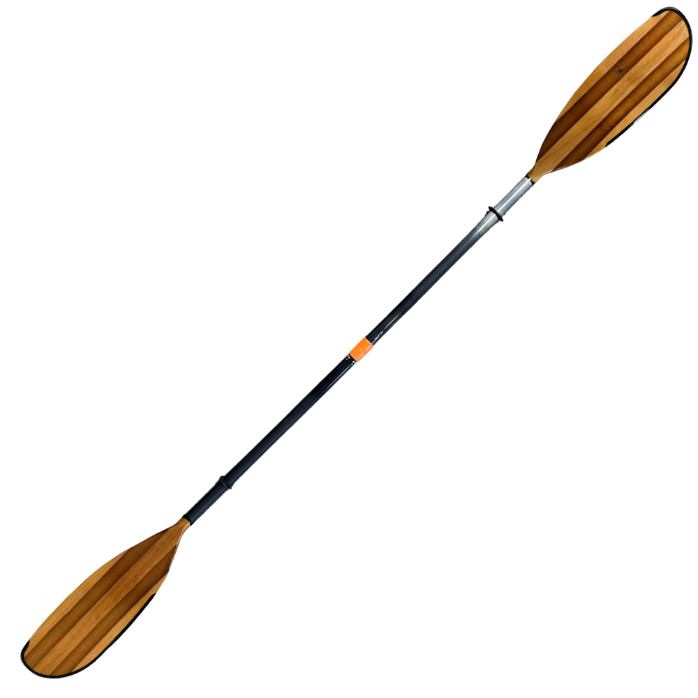 High-Performance Kayak Paddle with T-700 Carbon Shaft and Quiet Wooden Blades for Low-Angle Paddling